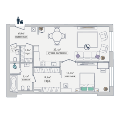 МФК «Звезды Арбата», планировка 1-комнатной квартиры, 82.80 м²