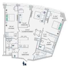 МФК «Звезды Арбата», планировка 3-комнатной квартиры, 155.10 м²
