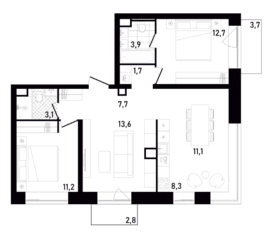 ЖК «Republic», планировка 3-комнатной квартиры, 75.16 м²