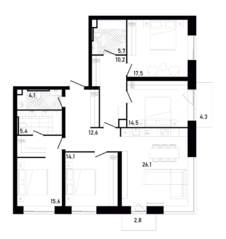 ЖК «Republic», планировка 4-комнатной квартиры, 127.77 м²