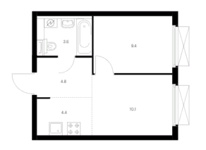 ЖК «Кольская, 8», планировка 2-комнатной квартиры, 32.30 м²