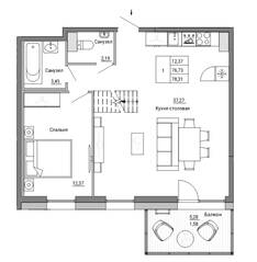 ЖК «Дом Керстена», планировка 2-комнатной квартиры, 78.31 м²