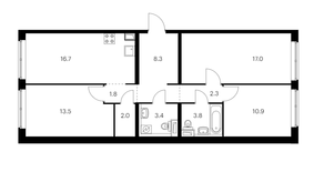 ЖК «Кантемировская 11», планировка 3-комнатной квартиры, 79.70 м²
