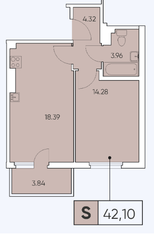 ЖК «Tesoro», планировка 2-комнатной квартиры, 42.10 м²