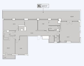 ЖК «Tesoro», планировка 3-комнатной квартиры, 207.17 м²