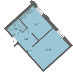 МФК комплекс апартаментов «Лахта Парк», планировка 1-комнатной квартиры, 47.50 м²