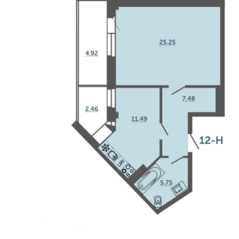 МФК комплекс апартаментов «Лахта Парк», планировка 1-комнатной квартиры, 52.20 м²