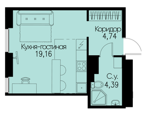 ЖК «ID Park Pobedy», планировка студии, 28.29 м²