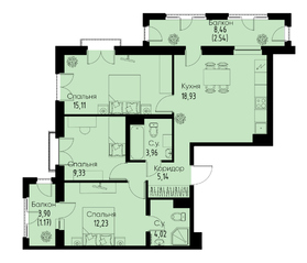 ЖК «ID Park Pobedy», планировка 4-комнатной квартиры, 72.43 м²