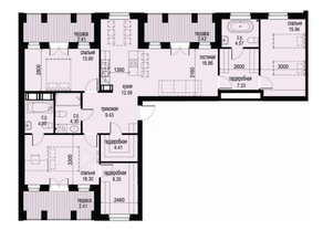 ЖК «ID Moskovskiy», планировка 3-комнатной квартиры, 124.62 м²