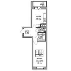 ЖК «Северная долина», планировка 1-комнатной квартиры, 38.60 м²