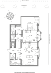 МЖК «Del'Arte», планировка 3-комнатной квартиры, 148.00 м²