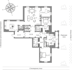 МЖК «Del'Arte», планировка 4-комнатной квартиры, 225.30 м²