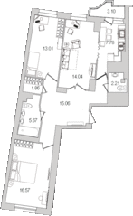 ЖК «Шекспир», планировка 3-комнатной квартиры, 77.30 м²