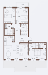 ЖК «Большой 67», планировка 3-комнатной квартиры, 117.57 м²