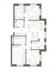 ЖК «Русские сезоны», планировка 4-комнатной квартиры, 108.49 м²