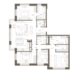 ЖК «Русские сезоны», планировка 5-комнатной квартиры, 168.96 м²
