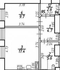 МЖК «Крона», планировка 1-комнатной квартиры, 37.50 м²