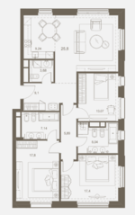 ЖК «Русские сезоны», планировка 4-комнатной квартиры, 117.16 м²
