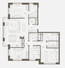 ЖК «Русские сезоны», планировка 5-комнатной квартиры, 168.82 м²