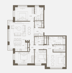 ЖК «Русские сезоны», планировка 5-комнатной квартиры, 168.98 м²