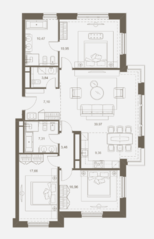 ЖК «Русские сезоны», планировка 4-комнатной квартиры, 132.38 м²