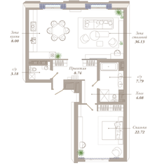 ЖК «Приоритет», планировка 2-комнатной квартиры, 90.64 м²
