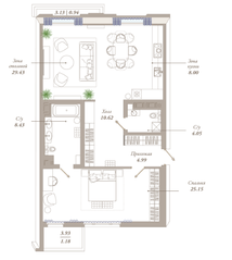 ЖК «Приоритет», планировка 2-комнатной квартиры, 92.79 м²