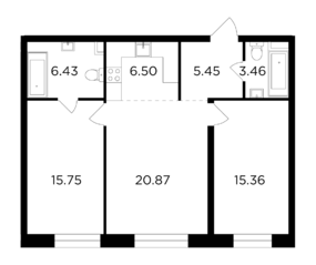 ЖК «Foriver», планировка 3-комнатной квартиры, 73.82 м²