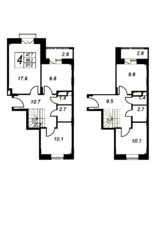 ЖК «Лесобережный», планировка 4-комнатной квартиры, 91.00 м²