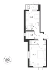 ЖК «Первый Лермонтовский», планировка 1-комнатной квартиры, 44.70 м²