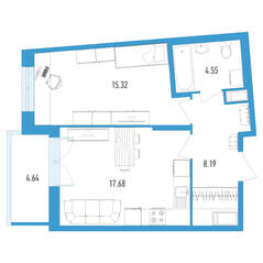 ЖК «Колумб», планировка 1-комнатной квартиры, 48.06 м²