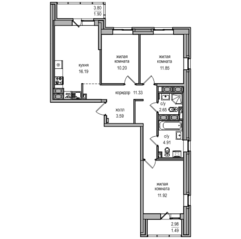 ЖК «Северная долина», планировка 4-комнатной квартиры, 76.03 м²