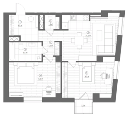Апарт-отель «Королева, 13», планировка 2-комнатной квартиры, 71.40 м²
