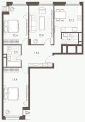 ЖК «Homecity», планировка 3-комнатной квартиры, 85.30 м²
