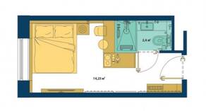 Апарт-комплекс «We&I Ramada 4* by Vertical», планировка студии, 16.75 м²