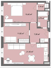 Апарт-отель «Наследие на Марата», планировка 2-комнатной квартиры, 61.40 м²