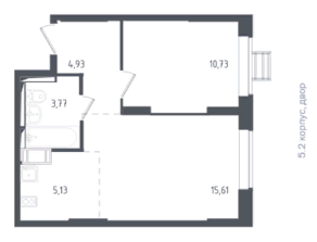 ЖК «Томилино Парк», планировка 2-комнатной квартиры, 40.17 м²