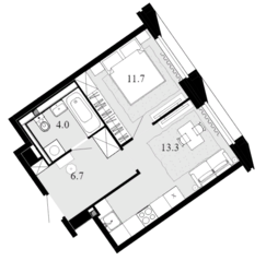 ЖК «Новая Звезда» (Газопровод), планировка 1-комнатной квартиры, 35.70 м²