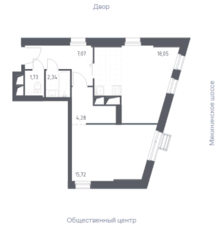 МФК «Спутник», планировка 3-комнатной квартиры, 63.00 м²