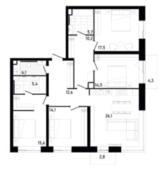 ЖК «Republic», планировка 4-комнатной квартиры, 127.77 м²