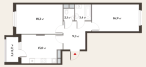 ЖК Миниполис «Восемь кленов», планировка 2-комнатной квартиры, 66.60 м²
