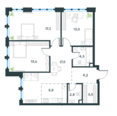 МФК «Level Южнопортовая», планировка 4-комнатной квартиры, 80.60 м²
