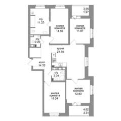 ЖК «Северная долина», планировка 4-комнатной квартиры, 111.26 м²