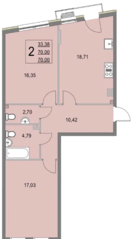 МЖК «Эльйон», планировка 2-комнатной квартиры, 70.00 м²
