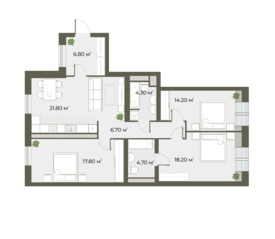 ЖК «Аура», планировка 3-комнатной квартиры, 94.50 м²