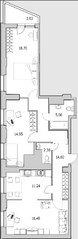 ЖК «Байрон», планировка 3-комнатной квартиры, 86.37 м²