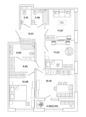 ЖК «Академик», планировка 3-комнатной квартиры, 78.00 м²