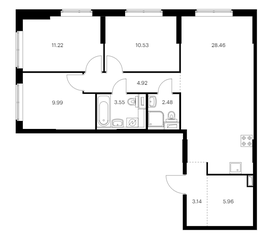 ЖК «Янинский лес», планировка 3-комнатной квартиры, 80.25 м²