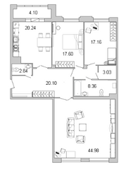 ЖК «Граф Орлов», планировка 3-комнатной квартиры, 141.50 м²